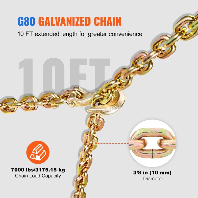 VEVOR Chain and Binder Kit, 3/8"-1/2" Ratchet Load Binders 9200