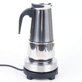 Xuthusman 200ml/300ml/450ml Mocha Coffee Pot+Electric Stove Espresso Coffee Maker Stainless Steel Stovetop Moka Pot,4/6/9cups (silver+black，200ml/4 Cups)