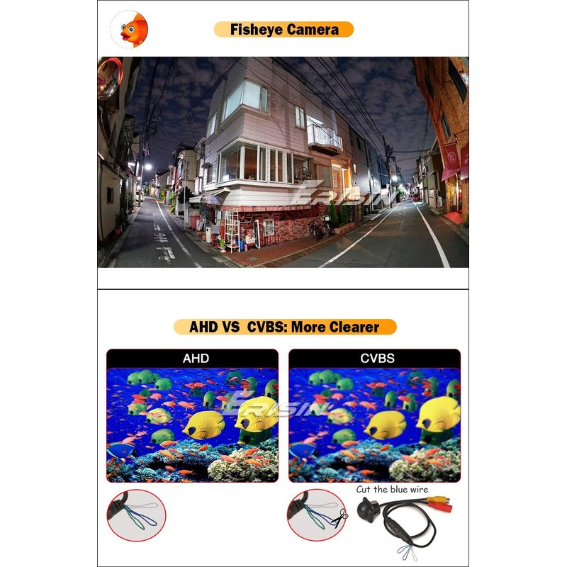 Erisin 150° Fisheye AHD CVBS Car Rear View Backup Front