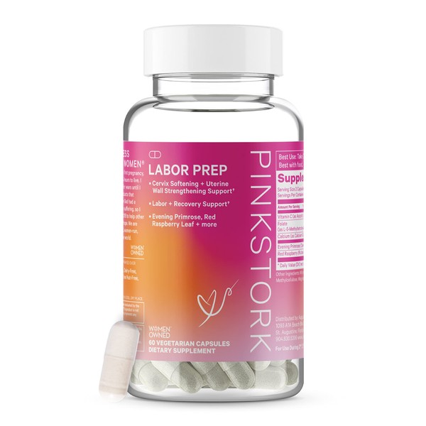 Pink Stork Labor Prep Supplement: Red Raspberry Leaf Supplement - Evening Primrose Oil, Folate & Calcium - Pregnancy Must Haves for Labor and Delivery - Postpartum Essentials, Women-Owned, 60 Capsules