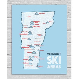Vermont Ski Resorts Map 11x14 Print (White & Light Blue)