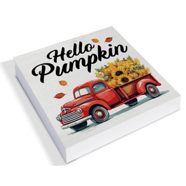 Fall Decor Pumpkin Truck Wooden Block Sign Farmhouse Rustic Fall Decorations 5 X 5 Inches