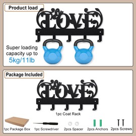 MAYJOYDIY Love Butterfly Vine Metal Key Hook Vine Leaves Coat Rack Wall Mounted 9.8×4.7inch Black Art Wall Decor Key Holder with 5 Hooks for Gift Coats Hats Towels Bags Hanging