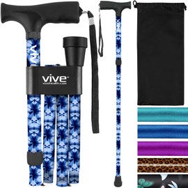 Vive Folding Cane - Foldable Walking Cane for Men, Women - Fold-up, Collapsible, Lightweight, Adjustable, Portable Hand Walking Stick - Balancing Mobility Aid - Sleek, Comfortable