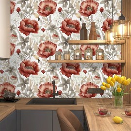 Jeweluck Floral Peel and Stick Wallpaper Boho Floral Contact Paper 16.9inch x 118.1inch Vintage Flowers Wall Paper Botanical Self Adhesive Removable Wallpaper for Bathroom Bedroom Waterproof Vinyl