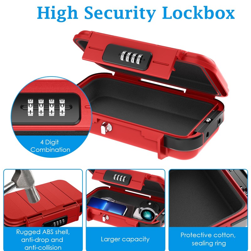 AMIR Travel Safe Lock Box, Waterproof Combination Security Cash Box,