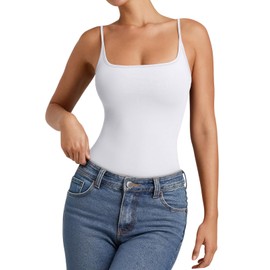 PINKMSTYLE Double Lined Square Neck Bodysuit Spaghetti Strap Tank Top Thong Body Suits for Women Going Out Tops Medium