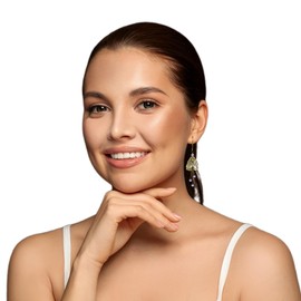 NoMonet Italian Courtesan Art Deco Drop Earrings, Hand Painted Vintage Brass Filigree, Crystals, Nature-Inspired Fantasy, Classic Dangle, Made in USA