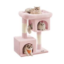 Feandrea Cat Tree, 33.1-Inch Cat Tower, L, Cat Condo for Large Cats up to 16 lb, Large Cat Perch, 2 Cat Caves, Scratching Post, Jelly Pink UPCT061P01