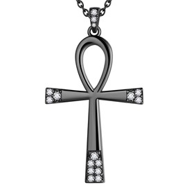 Jewmon Ankh Cross Necklace for Wome Men Black Gold Plated Over 925 Sterling Silver Ancient Ankh Key of Life Necklace Ankh Jewelry Christmas Gifts for Mom Daughter FP0120K