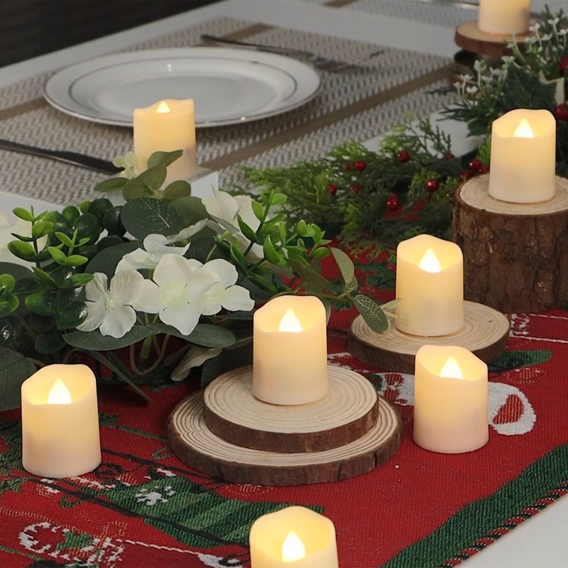 FPOO Rechargeable Flameless Tea Lights Candles with Timer & Remote,