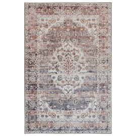nusoarug Machine Washable Area Rugs, Vintage 4 * 6 Non Slip Area Rugs with TPR Rubber Backing, Boho Area Rug Carpet Runner for Living Room Bedroom Dining Room Indoor, Vintage Taupe- Faux Wool