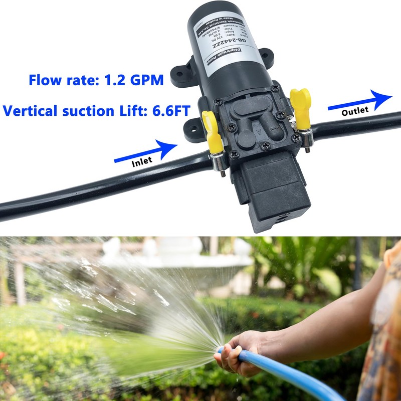 DC 12V Diaphragm Pump, Self-Priming Sprayer Pump, 1.2 GPM 87