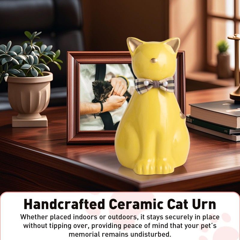 Duuclume Handcrafted Ceramic Cat Urn for Ashes,Cat Statue Funeral Memorial
