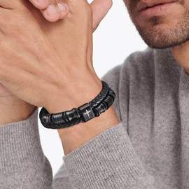 Christian Black Bracelet for Men - Double Row Leather Braided Leather Faith Cross Bracelets for Men Religious Bible Verses Jewelry Gift Religious Baptism Easter Gifts for Young Men To Son Husband