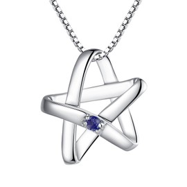 925 Sterling Silver & Dark Blue Sapphire Lucky Star Pendant Necklace Includes 45cm Chain