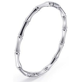 Heyjoin Women's Stainless Steel Bracelet Crystal Oval Bangle Round Bracelets (Digital Silver)