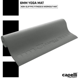 Capelli Sport Yoga Mat Non Slip, All Purpose PVC Fitness and Workout Mat, Grey, 6 mm