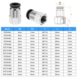 sourcing map Push to Connect Fittings 8mm Tube OD x 1/8" NPT Thread Female Straight Pneumatic Tube Fittings PCF8-N01 Quick Connect Air Line Fittings Air Hose Fittings, Black