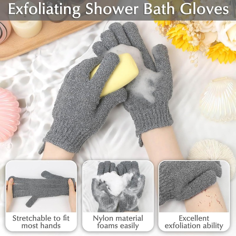 Exfoliante corporal de nylon y guantes de baño grises Anezus