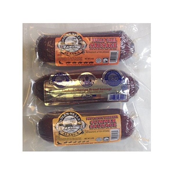 INDIAN VALLEY MEATS SAUSAGE VARIETY 3-PACK- ONE EACH WITH REINDEER, CARIBOU & BUFFALO