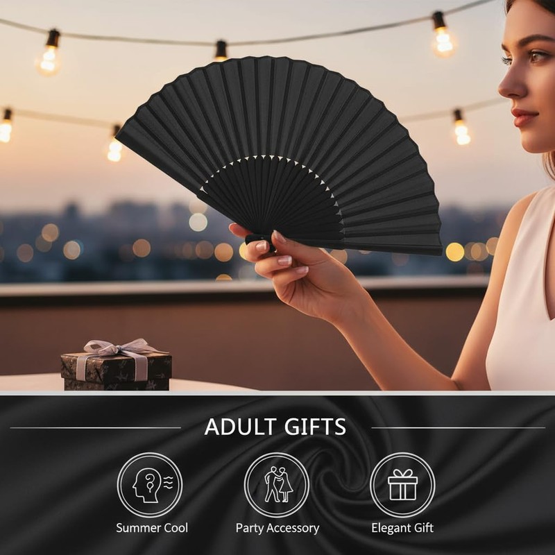 CBMZHF Black Silk Fabric Hand Fans, Chinese Fan, Folding Hand