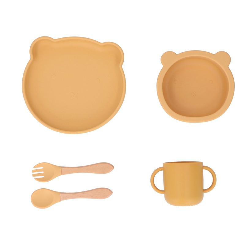 Baby Feeding Set Cute Bear Shape Soft Safe Silicone Toddler