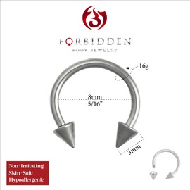 Forbidden Body Jewelry 16g Septum Ring - 16 Gauge 5/16" G23 Titanium Spike Horseshoe Septum Ring, 5/16", Metal