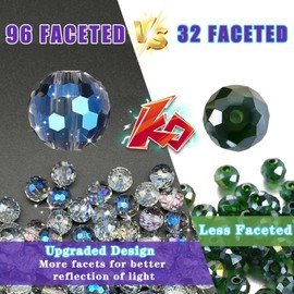 YINGLUBEN 70PCS Crystal Glass Beads for Jewelry Making, Crystal 10mm Round 96 Faceted Sparkling Glass Beads Bulk for Craft Necklace Bracelet Earring(Transparent Blue)