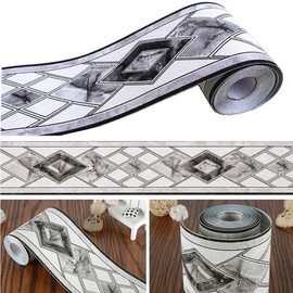 Black White Tiles Pattern Molding Wallpaper Border Peel Stick Home Ceiling Decorative Border for Bathroom Living Room Kitchen 10cm by 5meters