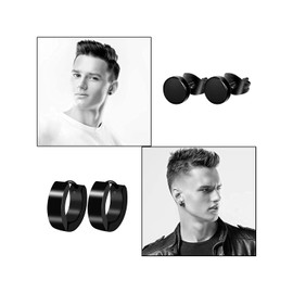 TREE NEST 6 Pares Pendientes Hombres Acero Inoxidable Piercing para Hombre y Mujer Negro Arete,Joyería de Moda,Endientes de Dumbbells,Pendientes de Aro Negro,Hip Hop Regalo Unisex Hipoalergénico 10004