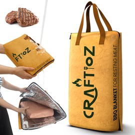 CRAFTIOZ BBQ Blanket for Resting Meat, 22 Inch Brisket Includes Butcher Paper & Silicone Brush, Dual Aluminum Insulated BBQ Blanket Bag, Reusable Smoker Accessories for Brisket, Meat Resting Bag