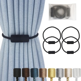 Hangtty - Juego de 4 alzapaños magnéticos para cortinas, diseño de cuerda de cortina negra, para cortinas, con alzapaños modernos