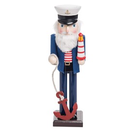 Beachcombers Large Wood Captain Nutcracker Wood Composite Fabric Traditional Figure Christmas Mass Holiday Home Decor Blue