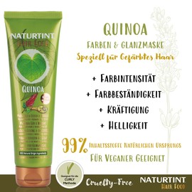 Naturtint Hair Food Quinoa Hair Mask. Quinoa Superfood Hair Mask. Colour and shine. More intensity and colour duration. Specially designed for colour-treated hair. 99% natural ingredients. 150 ml