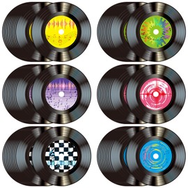 FillTouch 60 Pcs 13'' 1950's Rock and Roll Vinyl Record Placemat Vintage Musical Theme Table Place Mats Paper Round Disposable Placemats 50's Theme Rock Party Table Mats for Dining Home Decorations