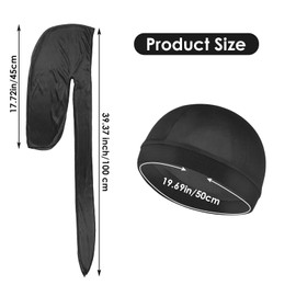 Molain Men's 3 Pieces Silk Wave Cap and 1 Piece Silky Durag Cap with Long Tail Elastic Durags Soft Breathable Silky Wavy Perfect for 360/720 Waves Black Silver Navy Blue, Black and silver and navy