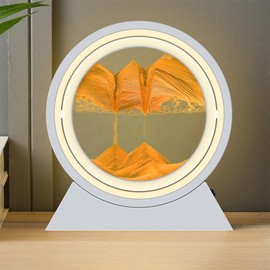 HONPHIER Moving Sand Art Pictures LED Sand Art Lamp 360° Rotating 3D Deep Sea Sandscape Round Glass Flowing Sand Painting Home Office Work Relaxing Desktop Decorations (Yellow)