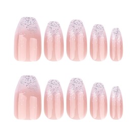XZMeiLun Press On Nails Spring Acrylic Nails for Women - Ombre Glitter Designer Fake Nails Short Coffin 24PCS, Glossy Soft Gel with Glue, Outdoor Picnic/Wedding/Party Reusable Stick On Nails Gift