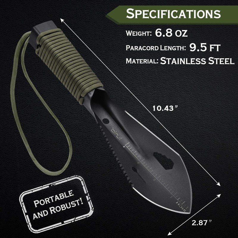 iunio Hiking Trowel, Camping, Backpacking, Portable Shovel, Multitool, Ultralight Camp