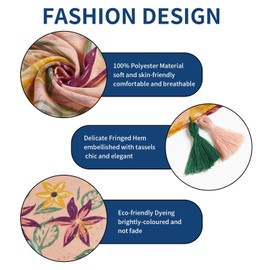 QIUTIMIY Scarf for Women Lightweight Soft Floral Leopard Printed Scarves Fall Winter Fashion Shawl Wrap with Fringe(Leaves-Pink Red)