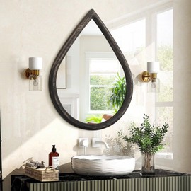 FEUFOAM Black Teardrop Mirror Wood Framed Wall Mirror Farmhouse Decorative Wall-Mounted Mirrors for Bathroom Living Room Vanity Entryway Hallway 16x20 Inches