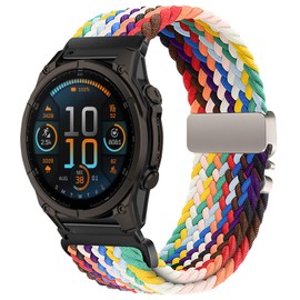 SumRioo QuickFit 20mm Strap for Garmin Fenix 8 43mm/7S Pro Solar/7S Pro/7S, Nylon Braided Watch Band for Garmin Fenix 6S Pro/6S/5S Plus/5S/Epix Pro 42mm/Instinct E 40mm, Rainbow