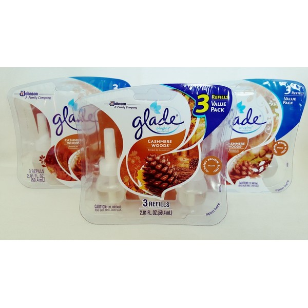 9 Refills Glade PlugIns Scented Oil CASHMERE WOODS 3 X 3 packs