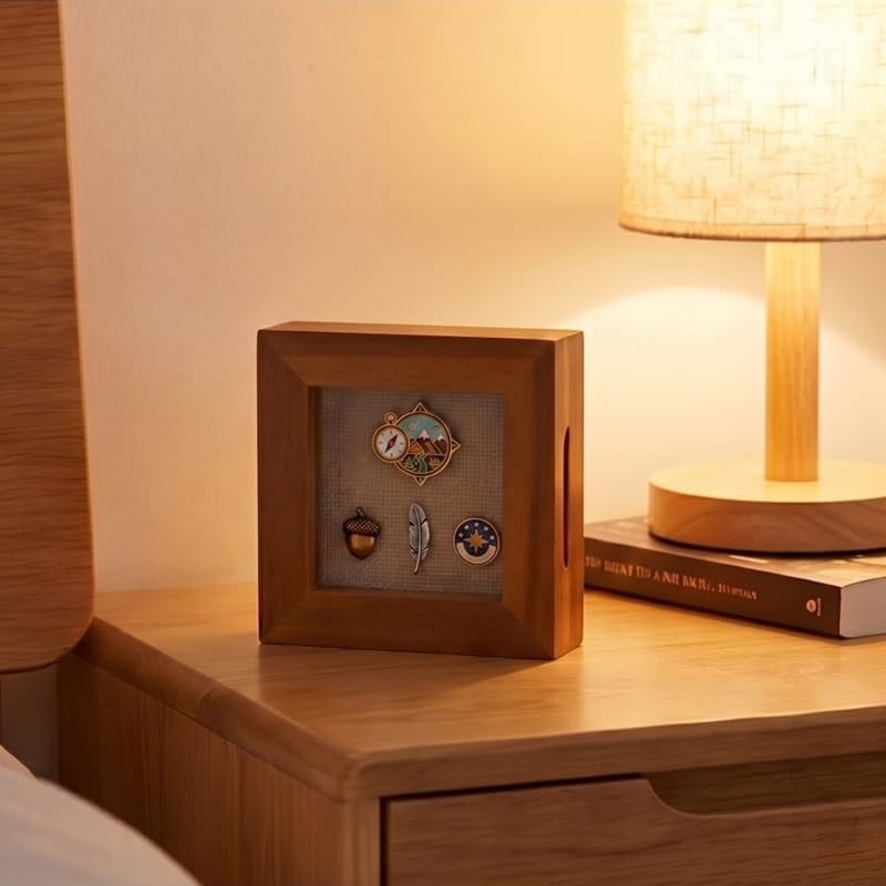 HOUOOFVA 3x3 Tiny Shadow Box Frame, Acacia Wood Keepsake Display