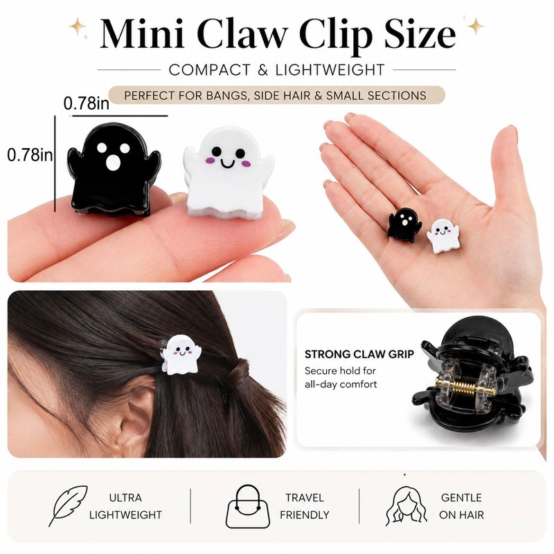 Halloween Ghost Mini Hair Clips 8Pcs Black White Spooky Clips