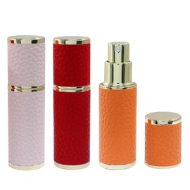 Zorfeter 3 Pack Travel Perfume Bottle, Refillable Mini Atomizer Leather Sprayer, Portable Cologne Dispenser for Travel/Essentials(Pink, Red, Orange)