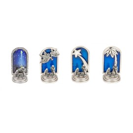 Eurofusioni Collectors Nativity Set - Silver Plated Miniature Nativity Scene - 4 pieces SET: Angels, Star Comet, Palm tree, Image - Christmas decoration