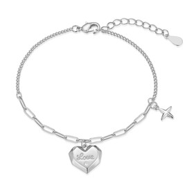 FRUMOS 14K Gold Plated Heart Charms Bracelet for Women Love Heart Charm Link Bracelet for Women Heart Jewelry (Love Heart Silver)