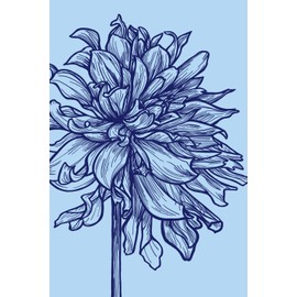 6x9" Lined Notebook in Icy Blue Colors: Beautiful Hand-Drawn Image of a Blooming Dahlia in Pale Blue and Midnight
